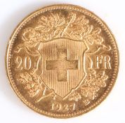 Switzerland, Helvetia, 20 Francs 1927