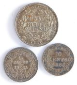 Victoria, to include East India Company Half Rupee 1840, 1/4 Rupee India 1891 and New Found Land