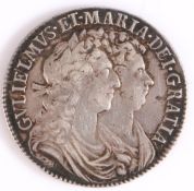 William & Mary Silver Halfcrown, 1689, Spink 3434, NVF/GVF