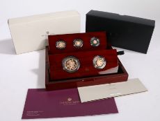 Royal Mint The Sovereign 2022 Five Coin Gold Proof Set, the case containing Five Sovereign piece,