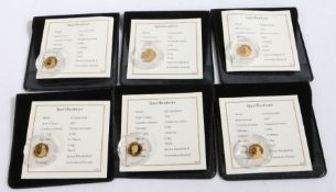 A collection of six Elizabeth II Platinum Jubilee 24 carat gold proof coins, each weighing 0.50