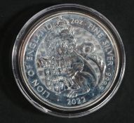 Lion of England £5 silver coin, 2oz fine silver, 2022