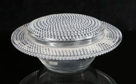 Rene Lalique Nippon pattern glass dish and cover, with radiating bands of dots, inscribed to base,