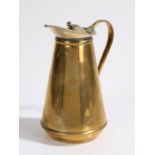 W.A.S. Benson insulated or 'jacketed' electroplate on brass hot water jug, of conical form, the