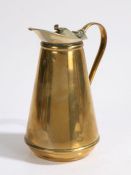 W.A.S. Benson insulated or 'jacketed' electroplate on brass hot water jug, of conical form, the