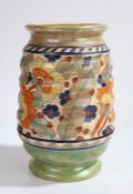 Charlotte Rhead Crown Ducal "Byzantine" pattern vase, the ribbed body decorated with polychrome