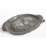 WMF style dish, the central field with depiction of a couple preparing to kiss, 28cm wide, 16.5cm