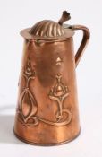 Joseph Sankey & Sons Art Nouveau copper hot water jug and cover, the embossed domed shell form cover