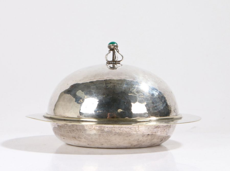 Charles Ashbee for the Guild of Handicraft, silver plated muffin dish, the beaten domed cover with