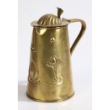 Joseph Sankey & Sons Art Nouveau brass hot water jug and cover, the embossed domed shell form