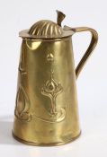 Joseph Sankey & Sons Art Nouveau brass hot water jug and cover, the embossed domed shell form