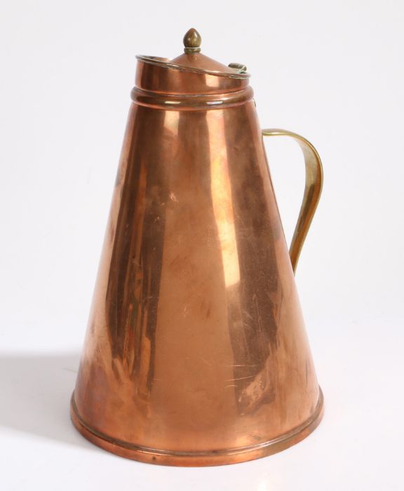 W.A.S. Benson insulated or 'jacketed' hot water jug, of conical form, the domed cover opening to