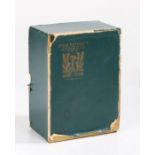 Omar Ramsden cardboard box, the green paper exterior wit gilt lettering "OMAR RAMSDEN SAINT DUNSTANS