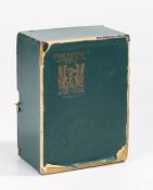 Omar Ramsden cardboard box, the green paper exterior wit gilt lettering "OMAR RAMSDEN SAINT DUNSTANS