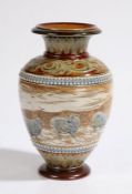 Hannah Barlow (1851-1916) for Royal Doulton, Lambeth stoneware vase, tapering neck above a