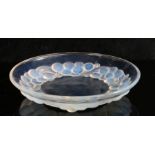 Rene Lalique glass dish with stylised fruit decoration, etched mark to foot, 18.5cm diameter