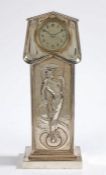 Edward VII Art Nouveau silver mantle clock, London 1902, maker William Hutton & Sons Ltd. the