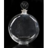Rene Lalique Worth clear glass perfume bottle, the branded bottle with stopper moulded with the