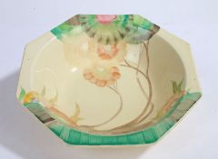 Clarice Cliff Wilkinson Ltd Honeyglaze Bizarre "Rhodanthe" pattern octagonal bowl, the body