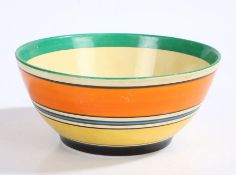 Clarice Cliff Newport Pottery Bizarre Gay Day pattern bowl, the body decorated with orange, blue,