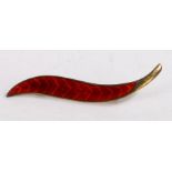 Aksel Holmsen Norwegian silver and red enamel brooch, modelled as a feather, 6cm wide