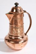 Benham & Froud, 19th Century copper jug and cover by, the domed lid with turned wooden finial