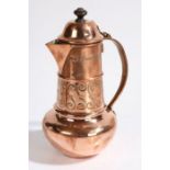 Benham & Froud, 19th Century copper jug and cover by, the domed lid with turned wooden finial
