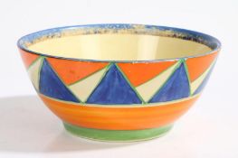 Clarice Cliff Newport Pottery Bizarre bowl, the body decorated with green, orange and blue triangles