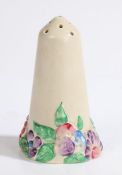 Clarice Cliff Newport Pottery sugar sifter in the "My Garden" pattern, the tapering cylindrical body