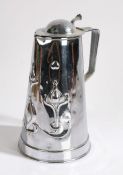 Joseph Sankey & Sons Art Nouveau chrome hot water jug and cover, the beaten domed cover with shell