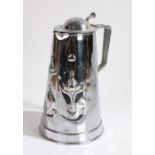 Joseph Sankey & Sons Art Nouveau chrome hot water jug and cover, the beaten domed cover with shell