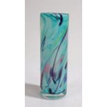 Mike Hunter art glass vase, of cylindrical form with polychrome marble effect decoration, signed