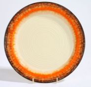 Clarice Cliff Wilkinson Ltd. Bizarre plate, the scroll body with orange and brown border, shape,
