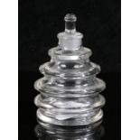 Rene Lalique glass scent bottle and stopper, of stepped tapering form, moulded mark to foot, 9cm