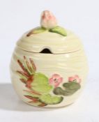 Clarice Cliff Newport Pottery "Waterlily" pattern preserve pot and cover, the rippling water