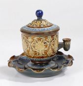 Doulton Lambeth late 19th century stoneware "Isobath" inkwell, relief decorated with stylised