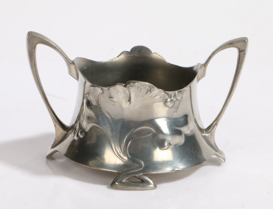 WMF Art Nouveau sugar bowl, the pierced arched handles flanking the stylised foliate cast body,