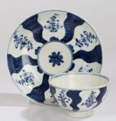 Lowestoft porcelain tea bowl and saucer, circa 1775,  'Robert Browne' pattern, the saucer 12cm