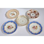 A collection of 19th Century porcelain plates, the fist with gilt on white, a central anchor with