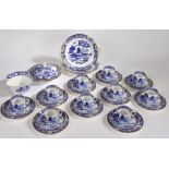 Grainger & Co Worcester part service, in blue transfer pagoda design, to include ten cups, ten