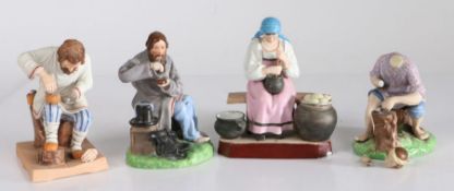 Gardner Factory, a collection of four figures, each depicting various work, all but one with damage,