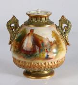 Royal Worcester vase, the pierced moulded neck flanked by two pierced canthus leaf handles, the body