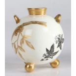 19th Century Royal Worcester porcelain vase, or orb form with gilt tapering neck and twin handles,