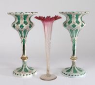 Pair of 19th century Bohemian glass table lustres, each having bulbous bodies with slender