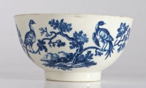 First period Worcester bowl decorated in the "Birds in Branches" pattern, circa 1770 the body