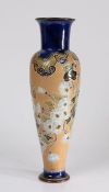 Doulton Slaters Patent vase, the flared blue and brown scroll moulded tapering neck and shoulder