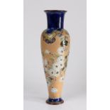 Doulton Slaters Patent vase, the flared blue and brown scroll moulded tapering neck and shoulder