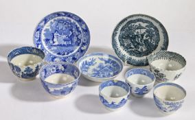 Collection of 19th Century blue and white transfer decorated tea bowls, to include a pearlware