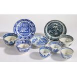 Collection of 19th Century blue and white transfer decorated tea bowls, to include a pearlware