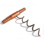 Oversized shop display corkscrew, with turned wooden handle and spiral steel shaft, 46cm wide,